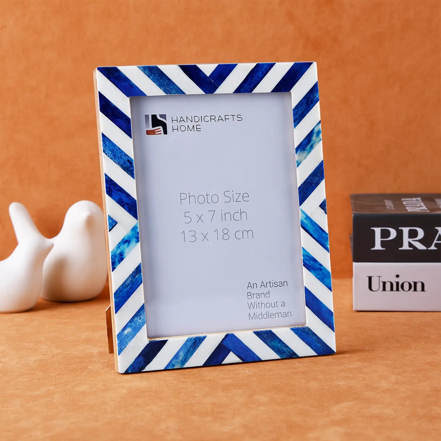 Blue White Chevron Bone Inlay Picture Frame 4x6 5x7 8x10