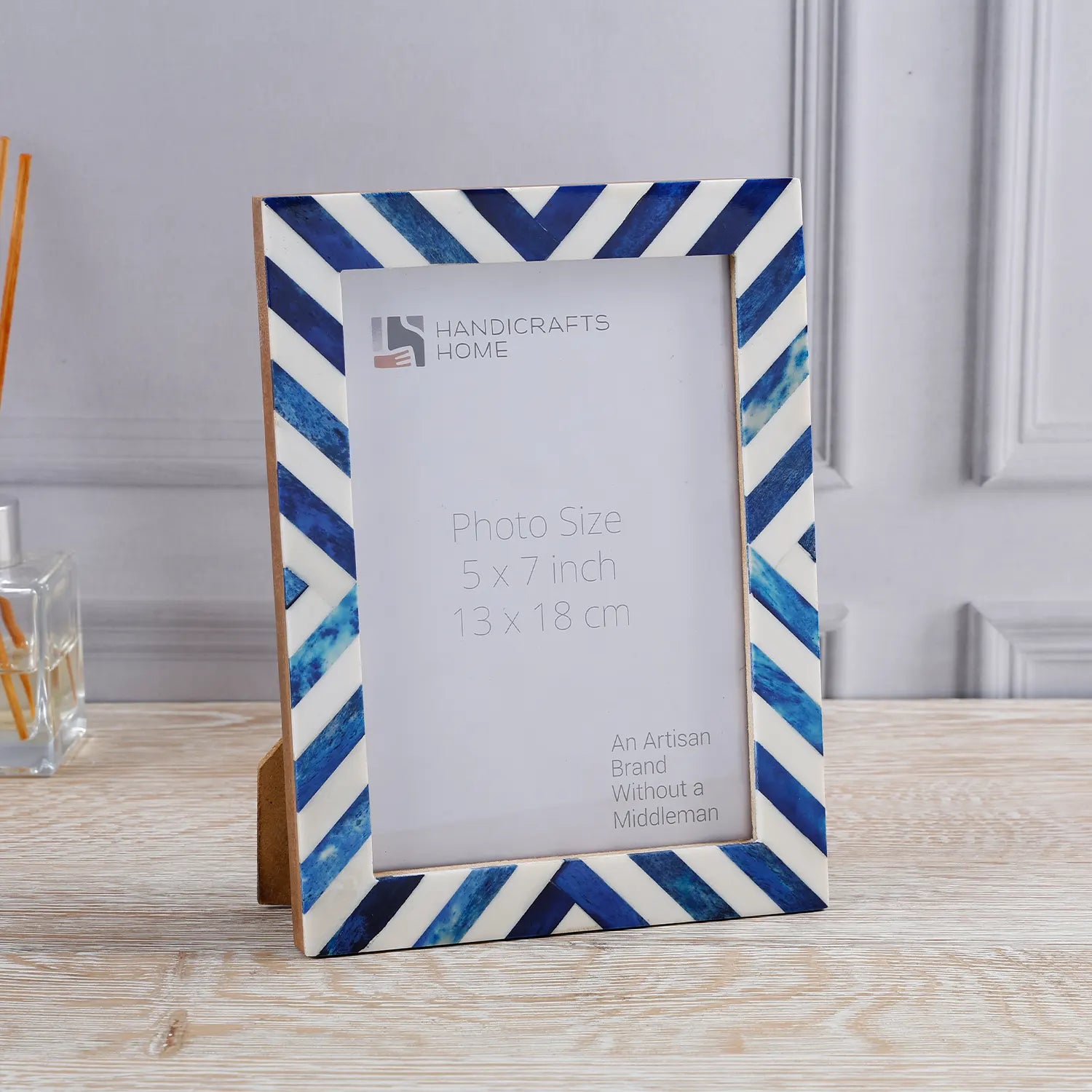 Blue White Chevron Bone Inlay Picture Frame 4x6 5x7 8x10