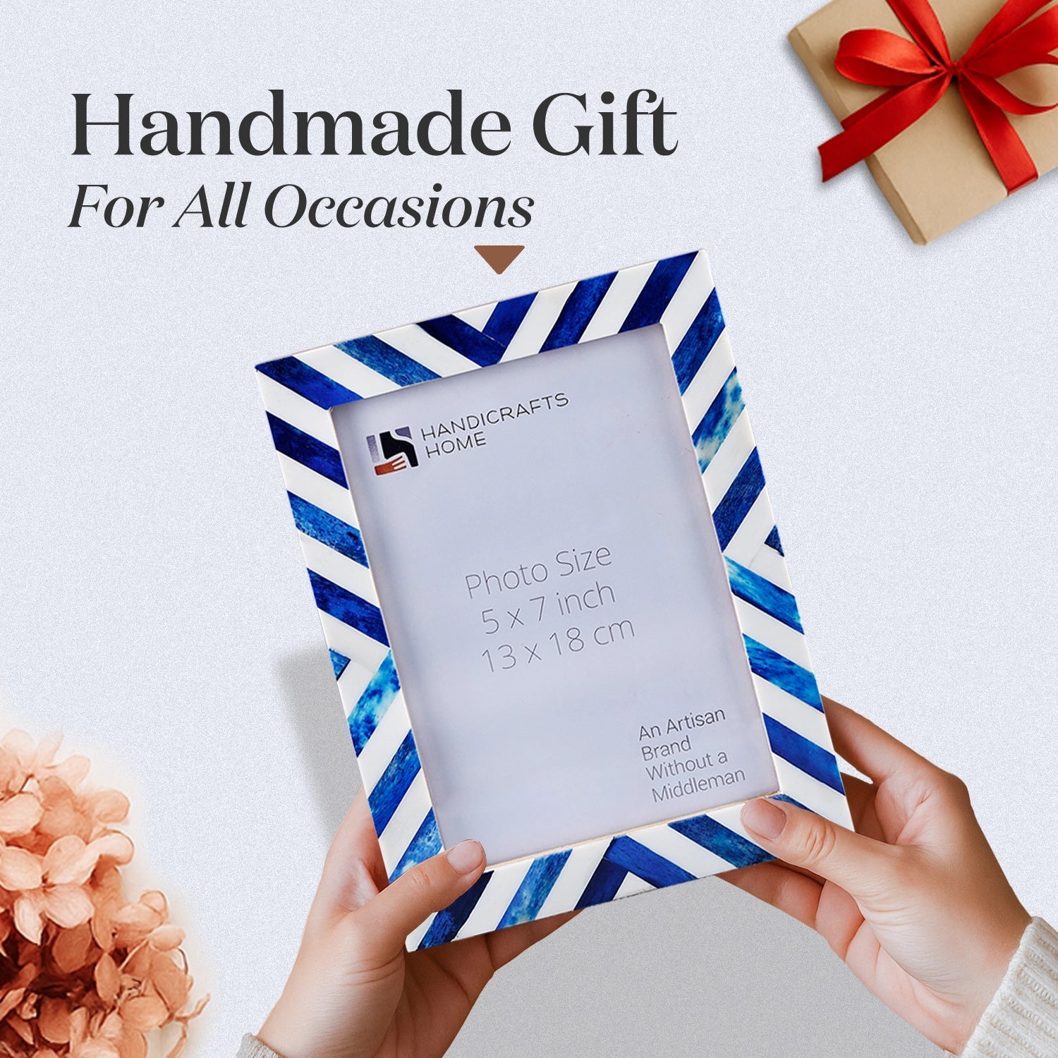 Blue White Chevron Bone Inlay Picture Frame 4x6 5x7 8x10
