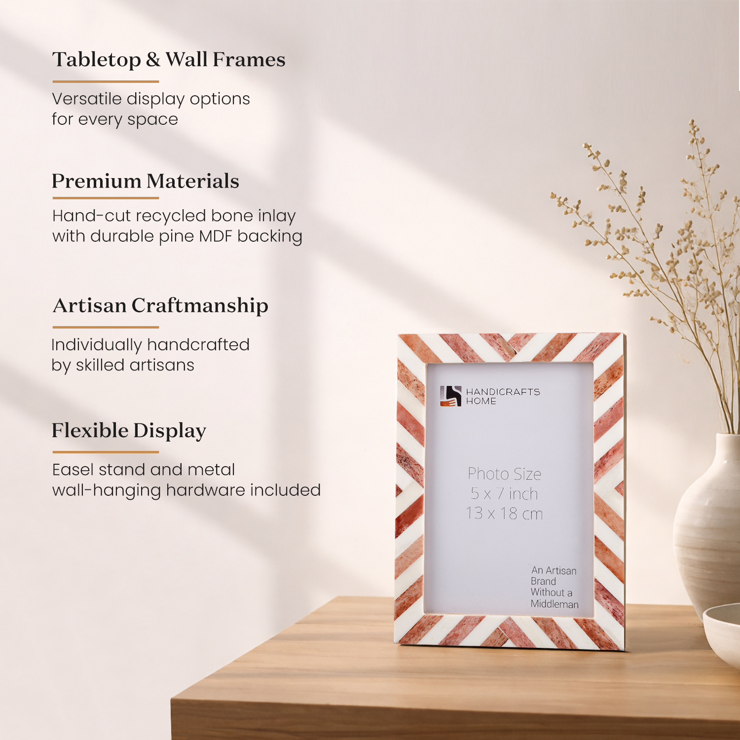 Brown White Chevron Bone Inlay Picture Frame 4x6 5x7 8x10