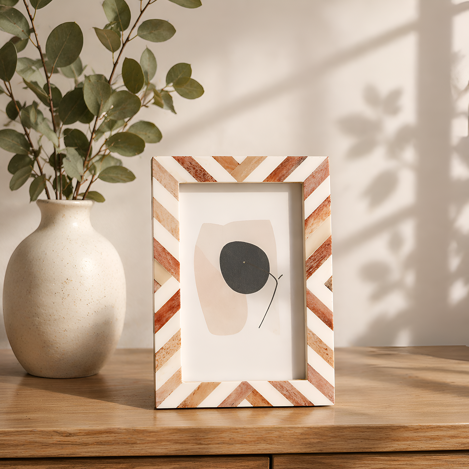 Brown White Chevron Bone Inlay Picture Frame 4x6 5x7 8x10
