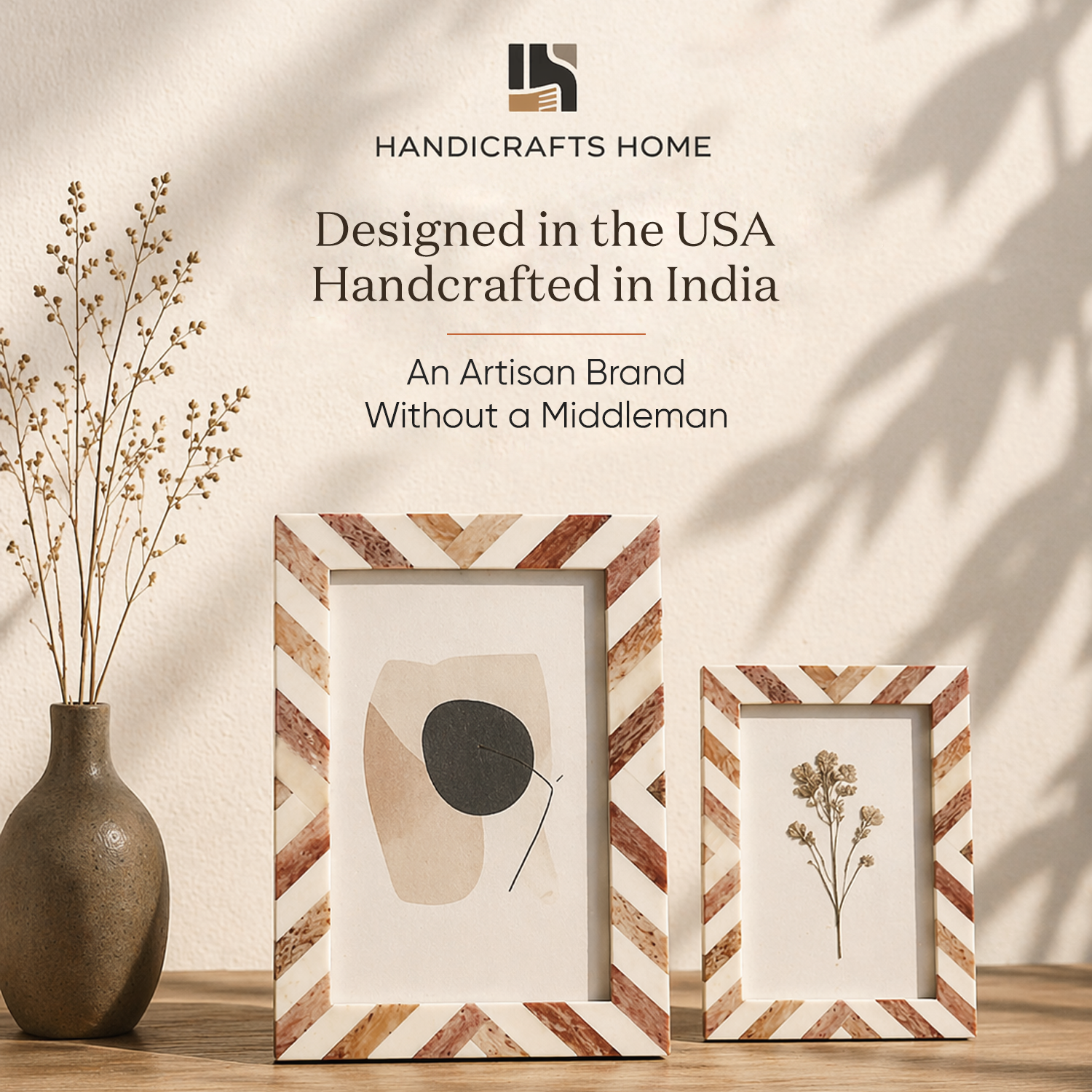 Brown White Chevron Bone Inlay Picture Frame 4x6 5x7 8x10