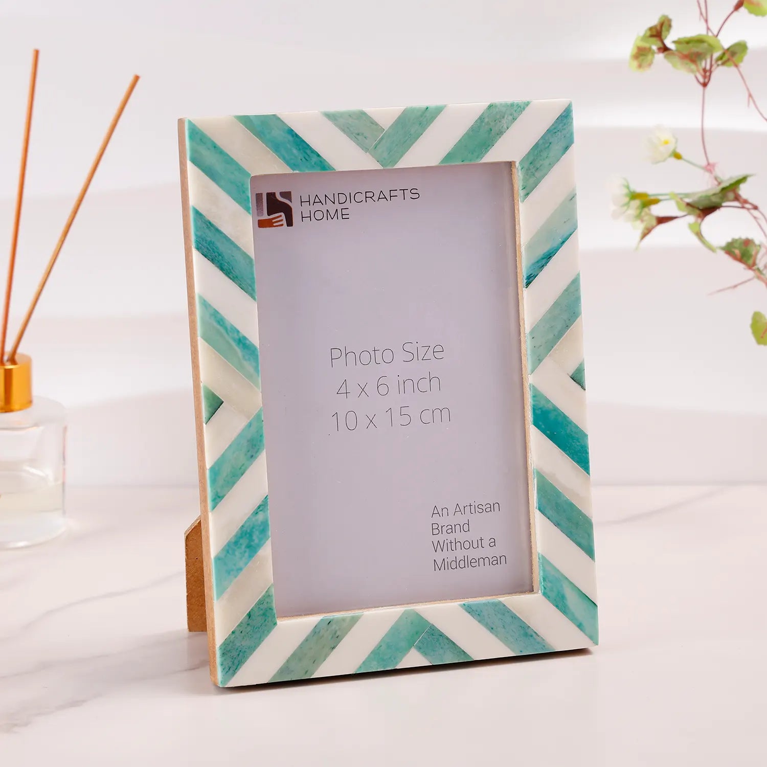 Green White Chevron Bone Inlay Picture Frame 4x6 5x7 8x10