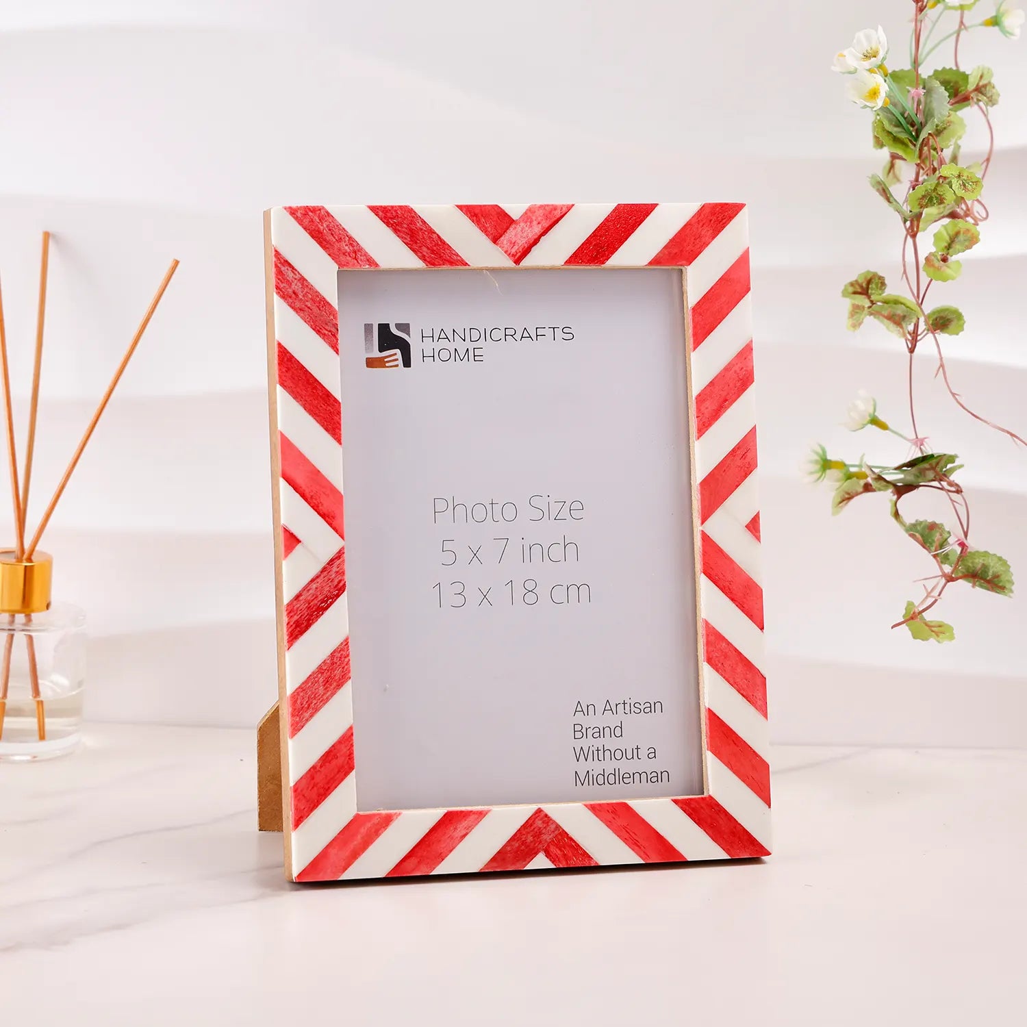 Red White Chevron Bone Inlay Picture Frame 4x6 5x7 8x10