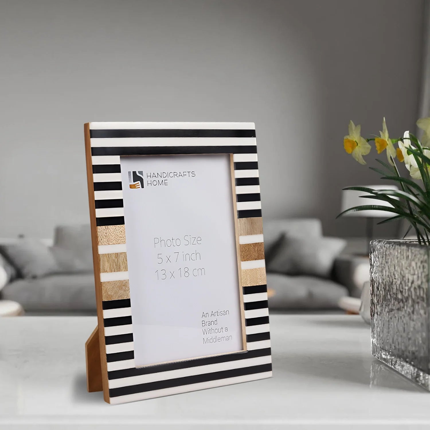 Picture Frame Stripewood Collection Wood & Resin Inlay Black & White – 4x6 & 5x7"