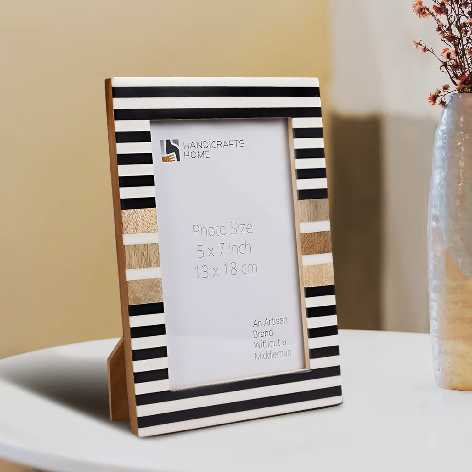 Picture Frame Stripewood Collection Wood & Resin Inlay Black & White – 4x6 & 5x7"