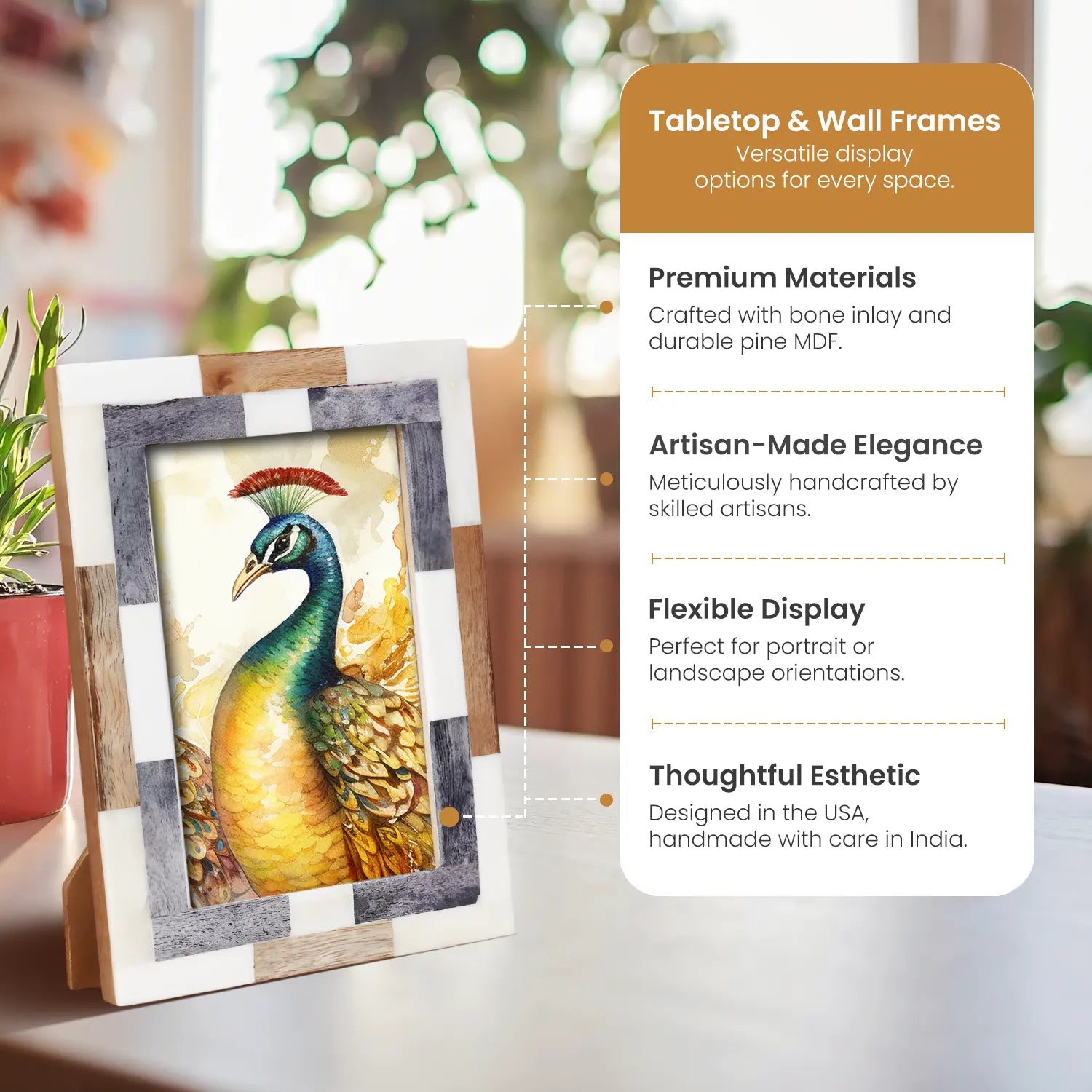Picture Frame Woodstrip Tile Collection Wood & Bone Inlay Multi – 4x6 & 5x7"