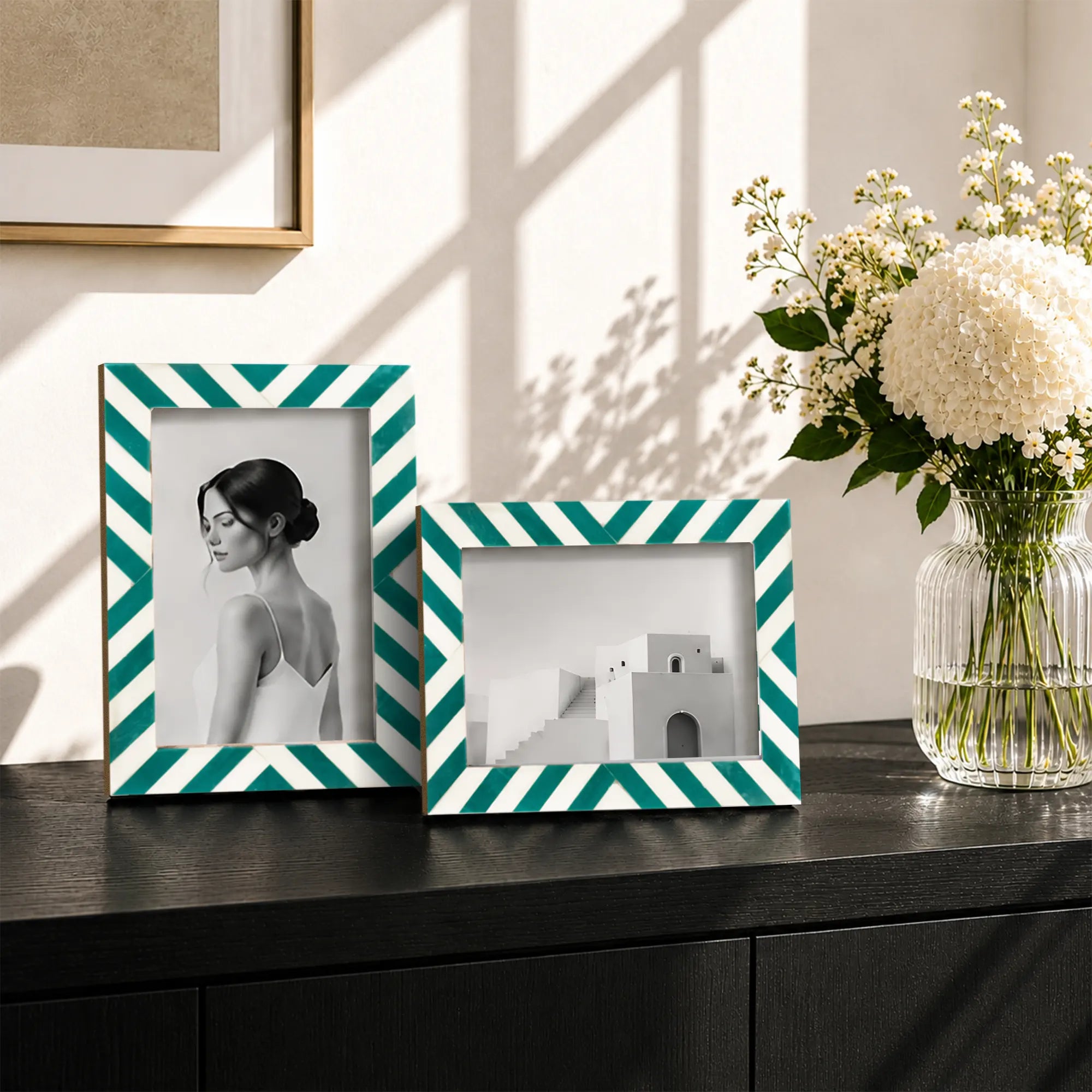 Candy Cane Mint Resin Inlay Picture Frame, Green - White, 3 Sizes (Set of 2)