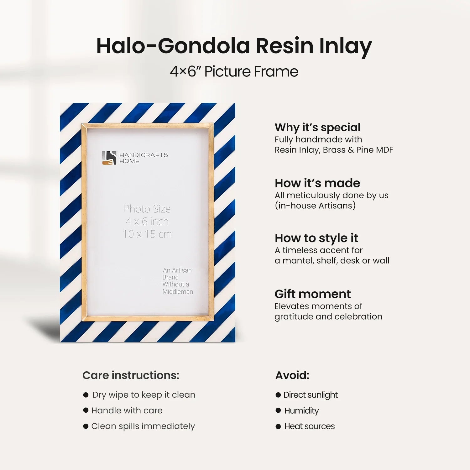 Halo Gondola Blue White Resin & Brass Inlay Picture Frames