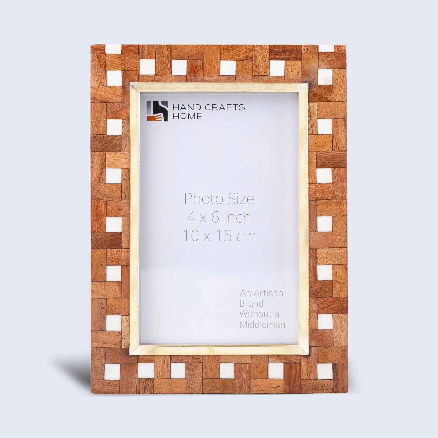 Picture Frame Halo Parquet Collection Brass, Resin & Wood Inlay Brown & White – 4x6 & 5x7"