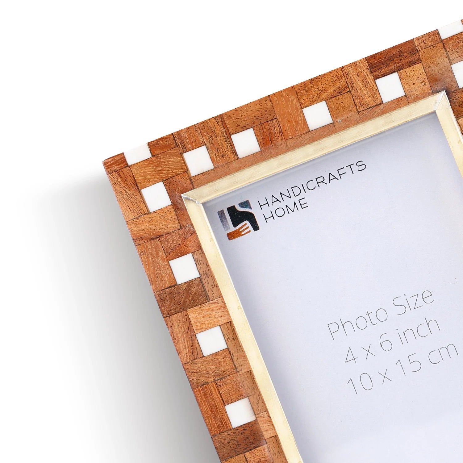 Picture Frame Halo Parquet Collection Brass, Resin & Wood Inlay Brown & White – 4x6 & 5x7"