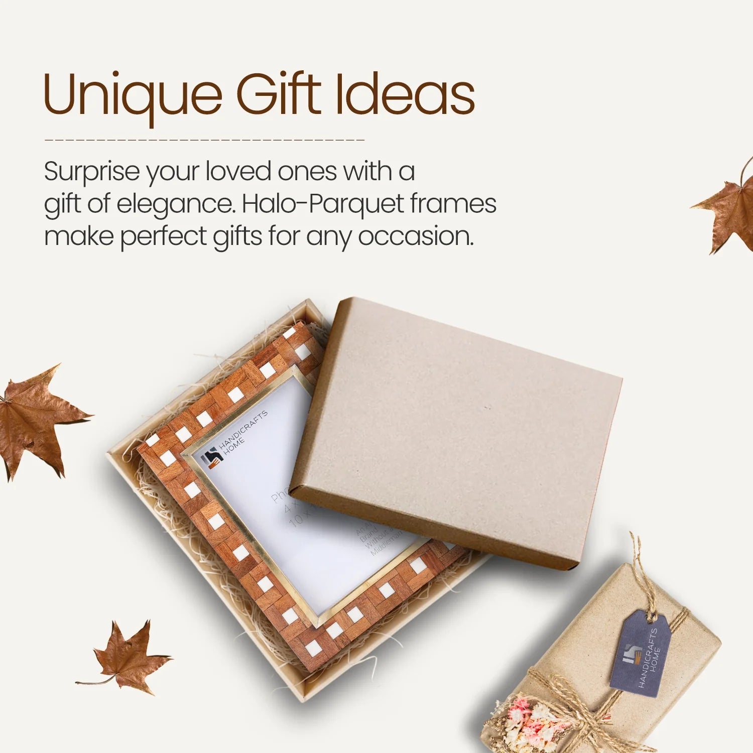 Picture Frame Halo Parquet Collection Brass, Resin & Wood Inlay Brown & White – 4x6 & 5x7"