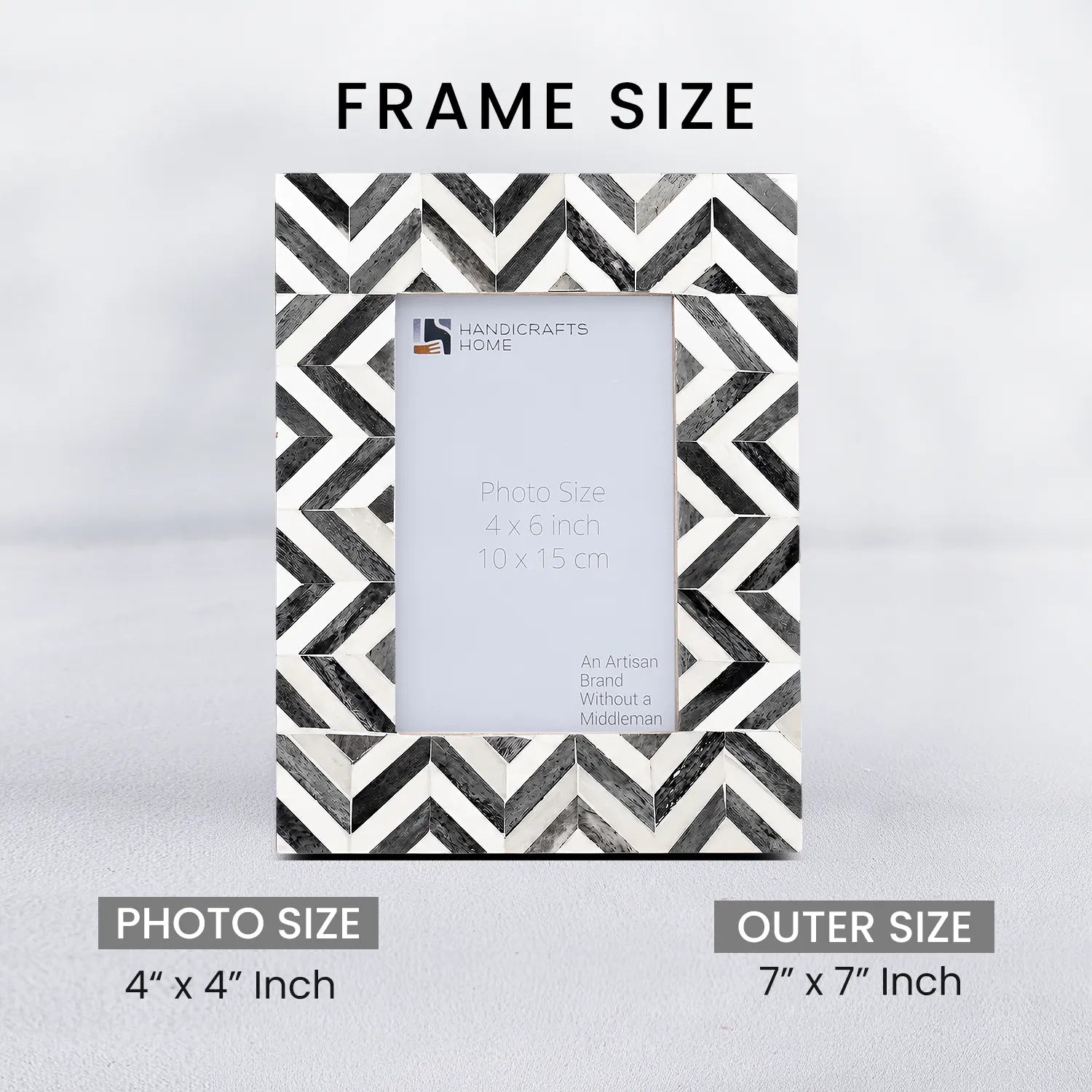 Grey Bone Inlay Picture Frame | 4"x6" Zigzag Herringbone