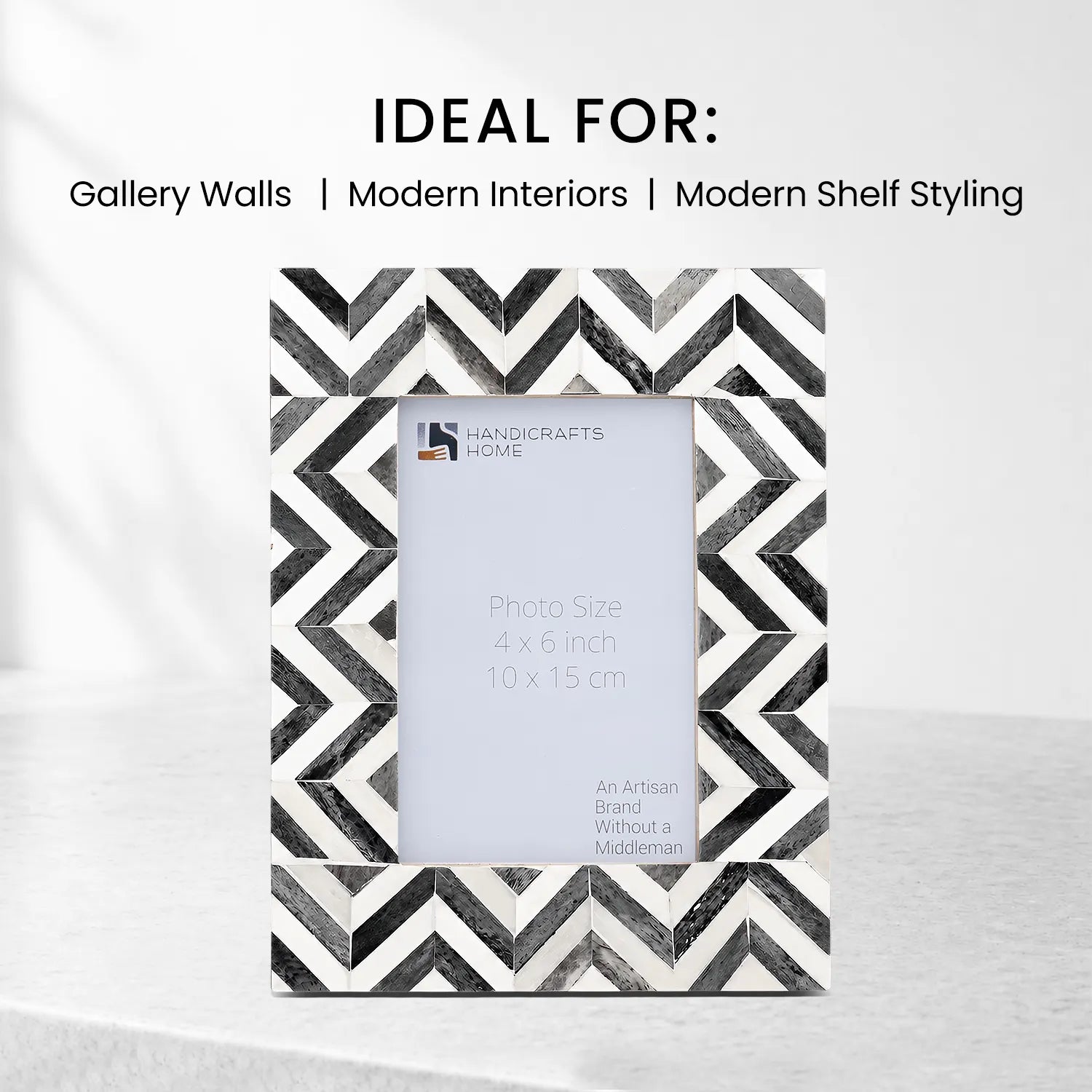 Grey Bone Inlay Picture Frame | 4"x6" Zigzag Herringbone
