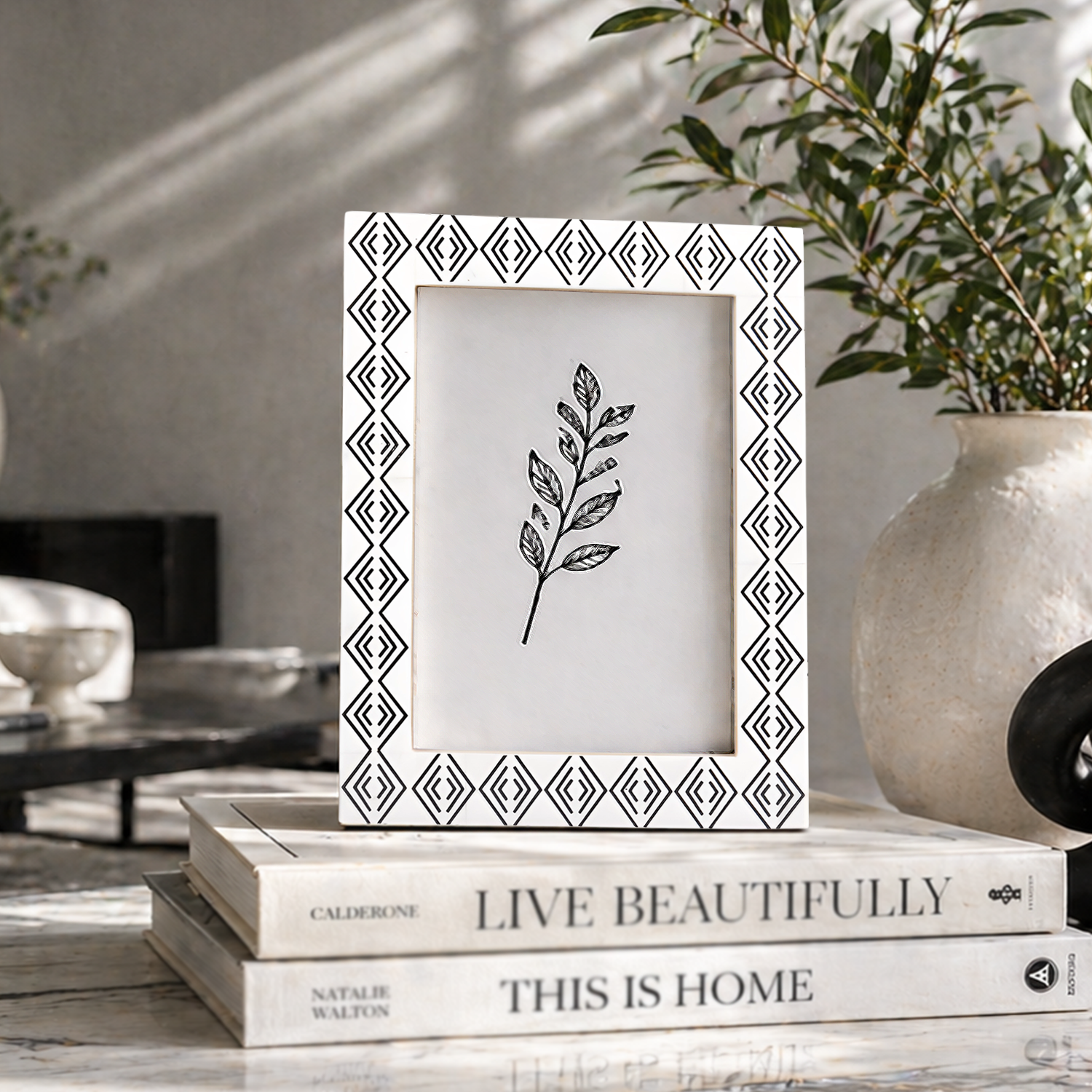 Black White Resin Inlay Diamond Arts Picture Frame 4x6 5x7