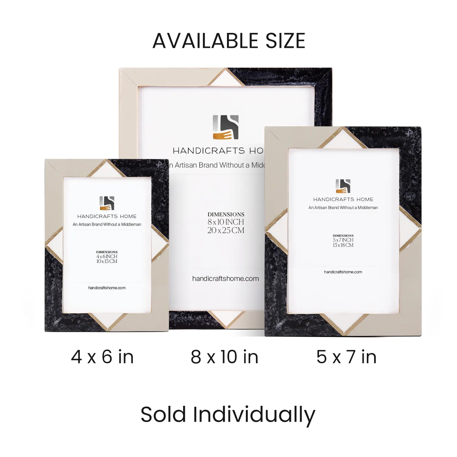 Picture Frame Menton Grey Pattern Collection Brass & Resin Inlay Grey – 3 Sizes (Pack of 2)