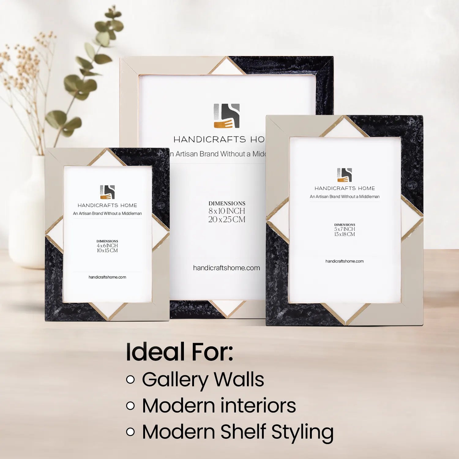 Picture Frame Menton Grey Pattern Collection Brass & Resin Inlay Grey – 3 Sizes (Pack of 2)