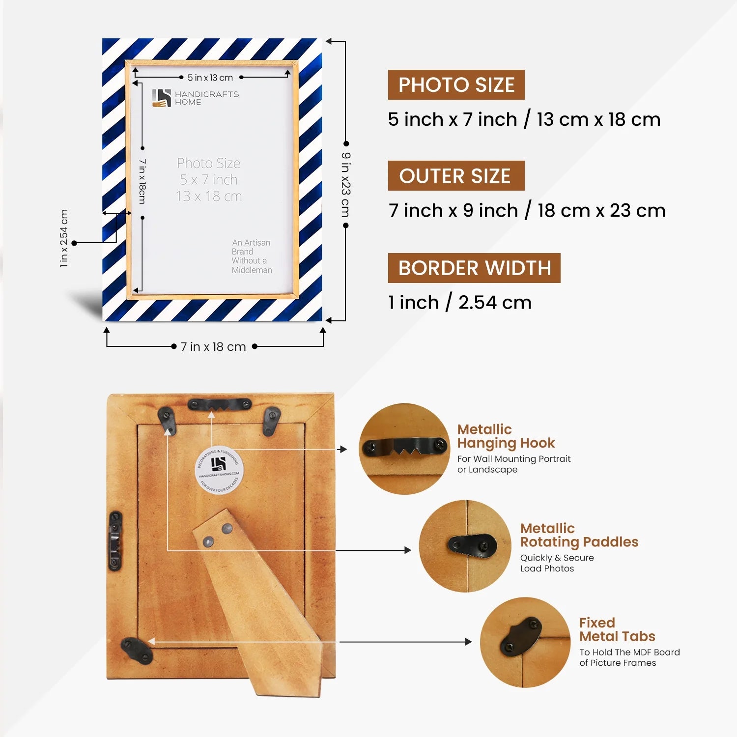 Halo Gondola Blue White Resin & Brass Inlay Picture Frames