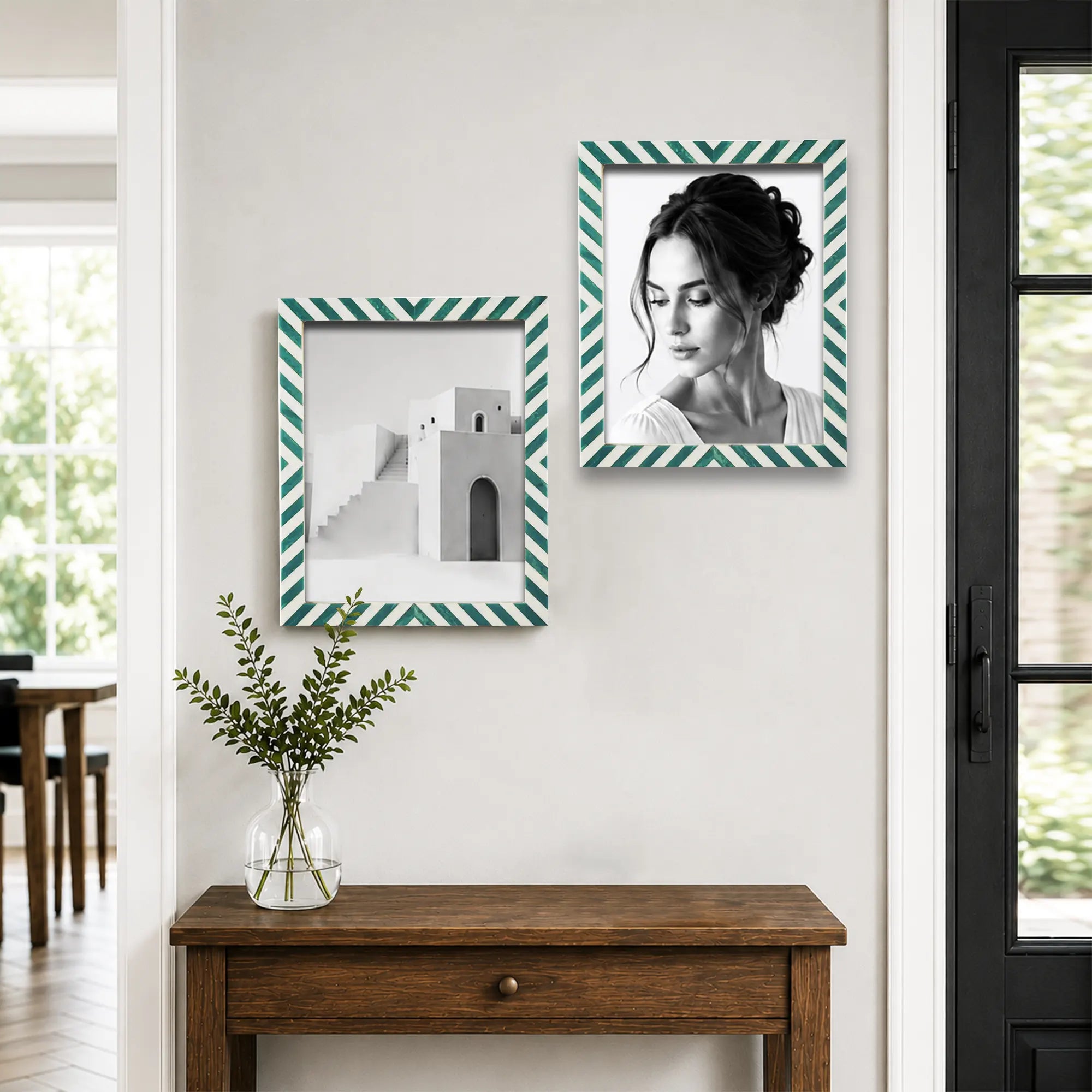 Candy Cane Mint Resin Inlay Picture Frame, Green - White, 3 Sizes (Set of 2)