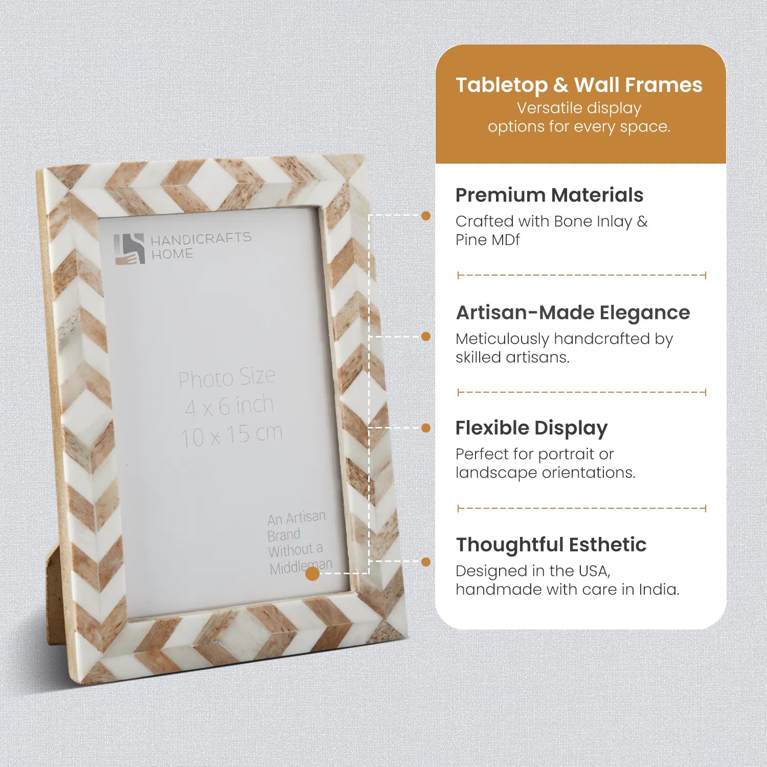 Picture Frame Taj Pattern Collection Bone Inlay Brown 3 Sizes