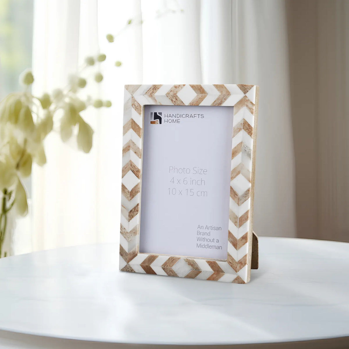 Brown and white mosaic chevron bone inlay picture frame