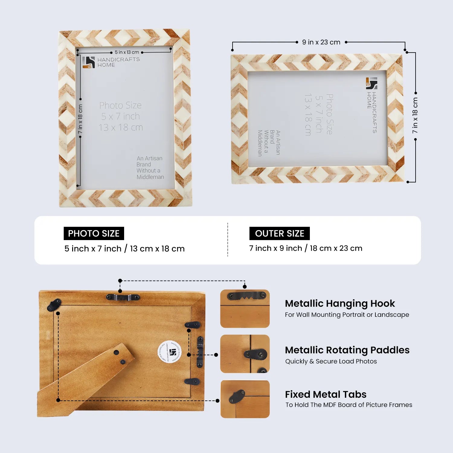 Picture Frame Taj Pattern Collection Bone Inlay Brown 3 Sizes