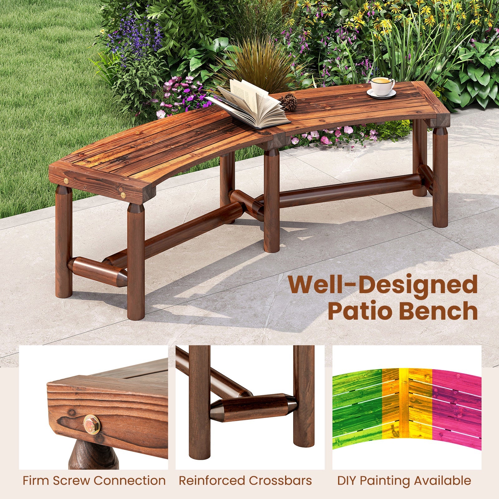 Curved Solid Wood Fire Pit Bench