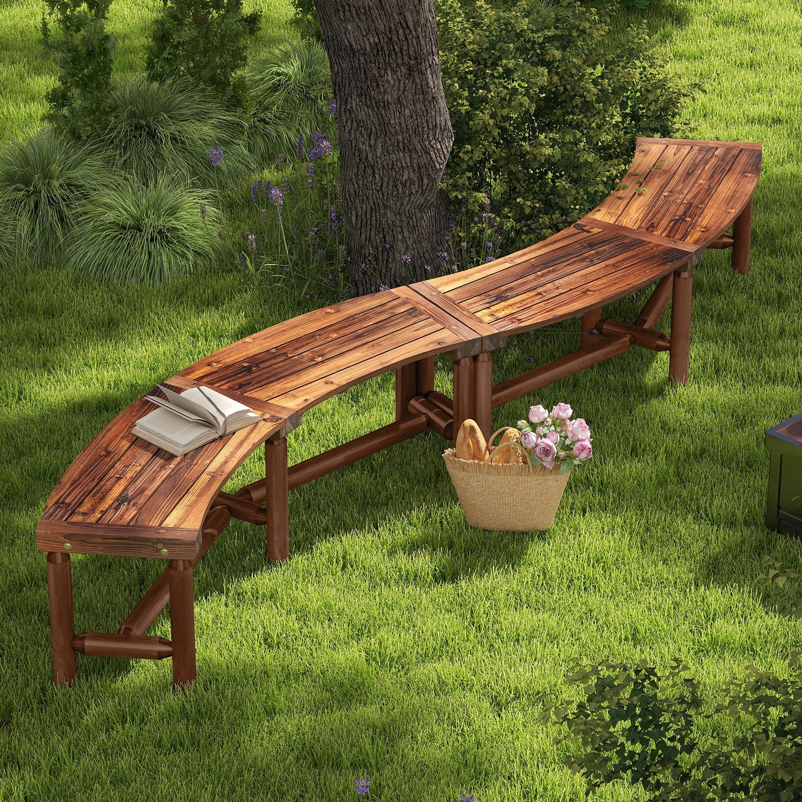 Curved Solid Wood Fire Pit Bench