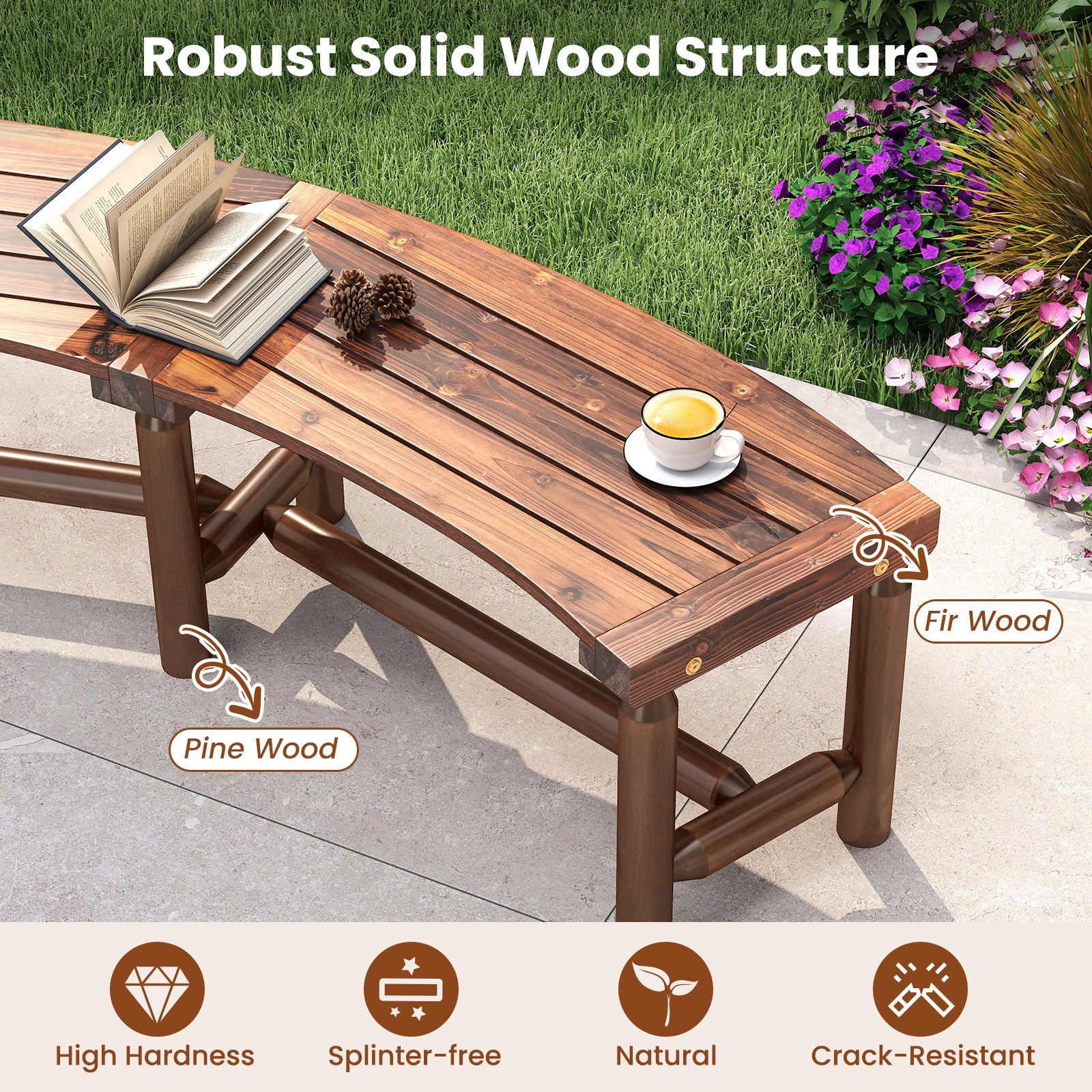 Curved Solid Wood Fire Pit Bench