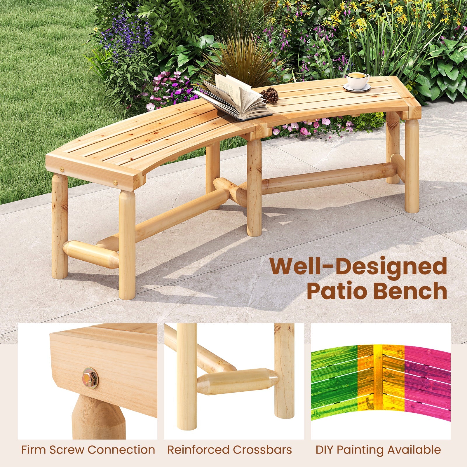 Curved Solid Wood Fire Pit Bench