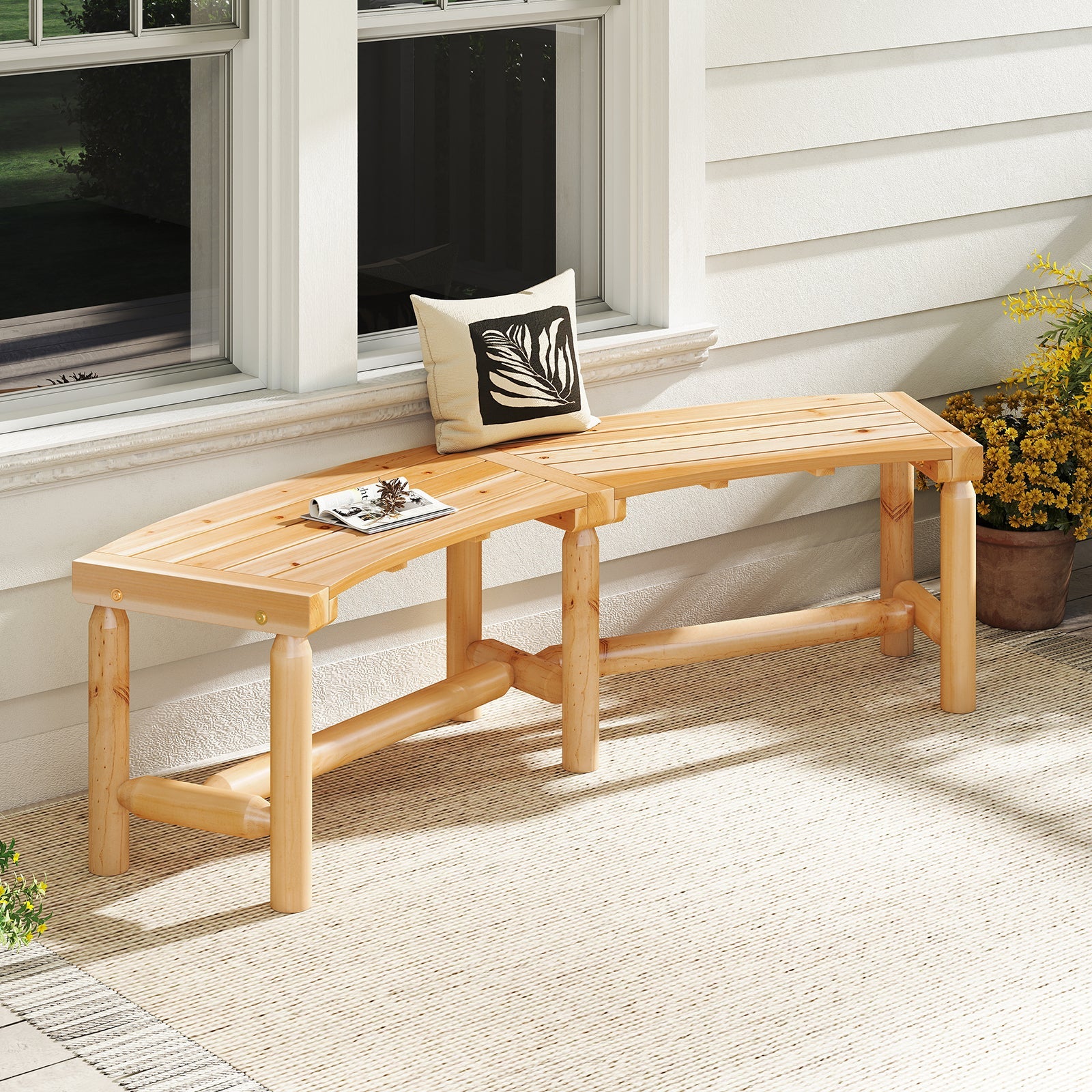 Curved Solid Wood Fire Pit Bench