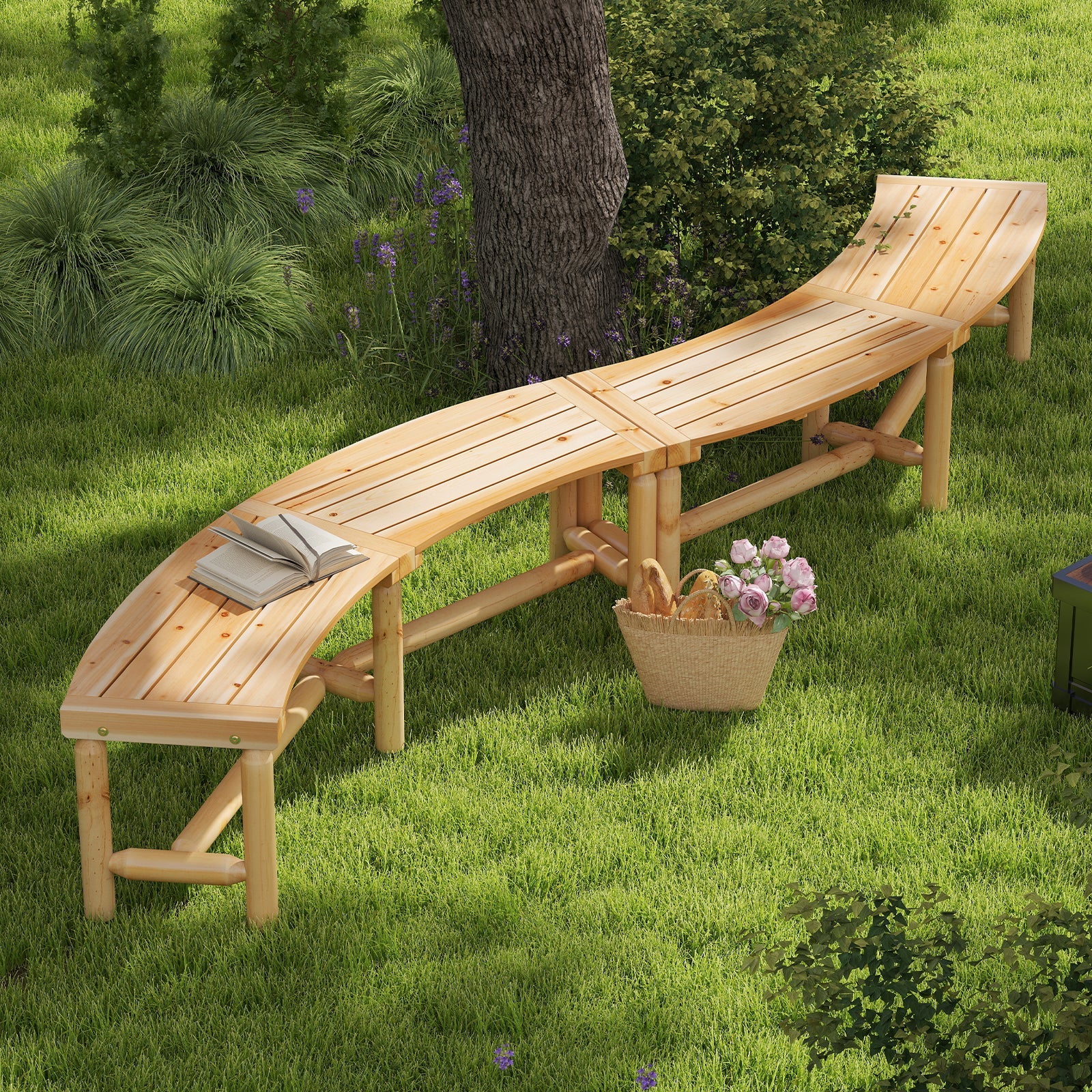 Curved Solid Wood Fire Pit Bench
