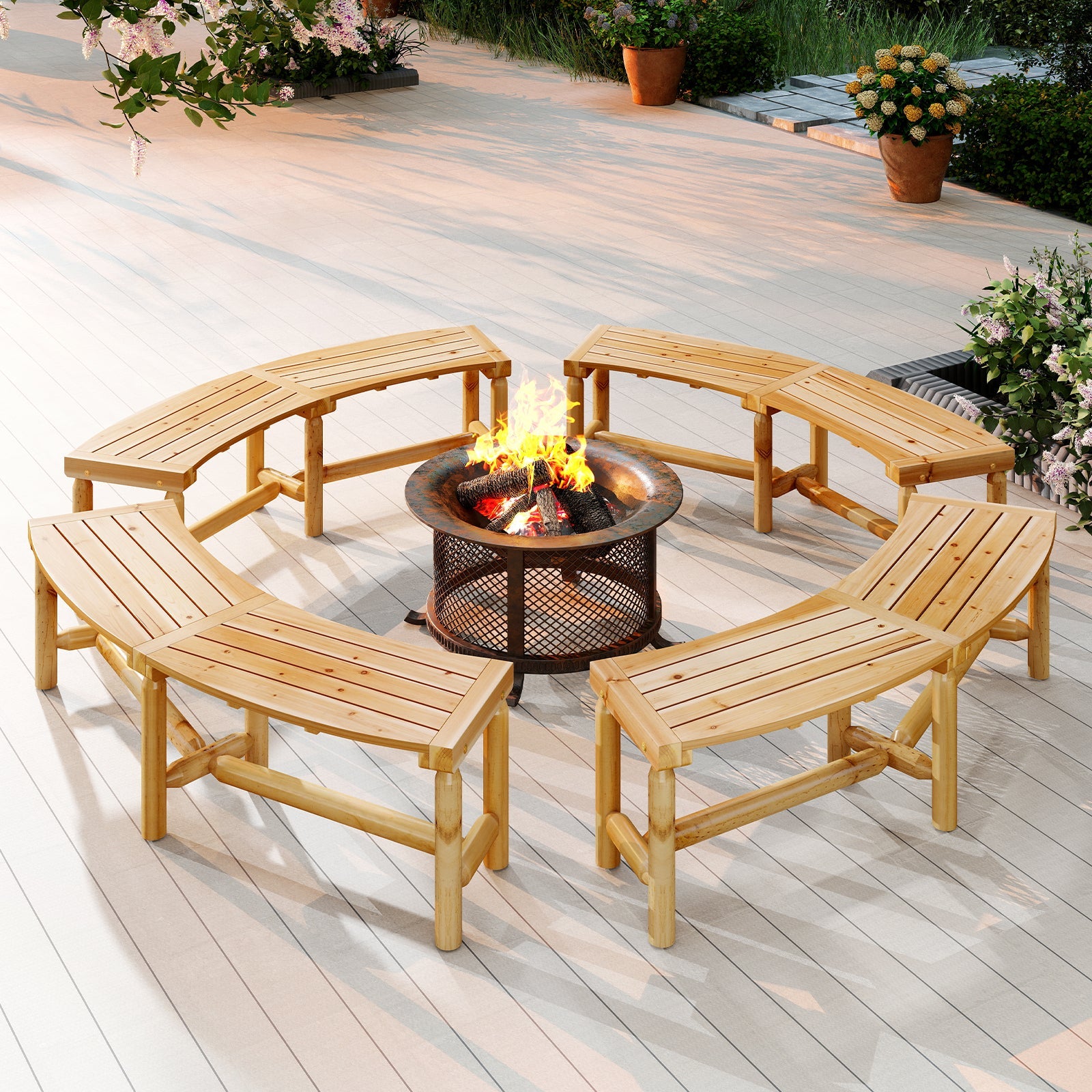 Curved Solid Wood Fire Pit Bench
