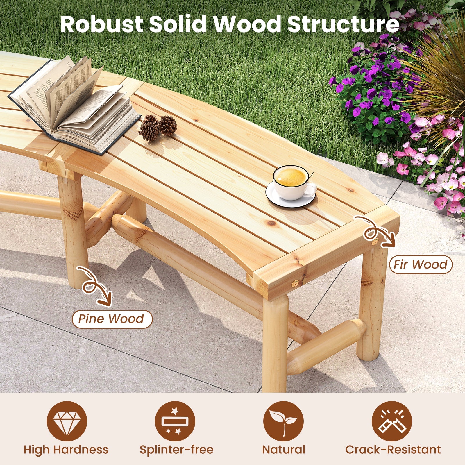 Curved Solid Wood Fire Pit Bench