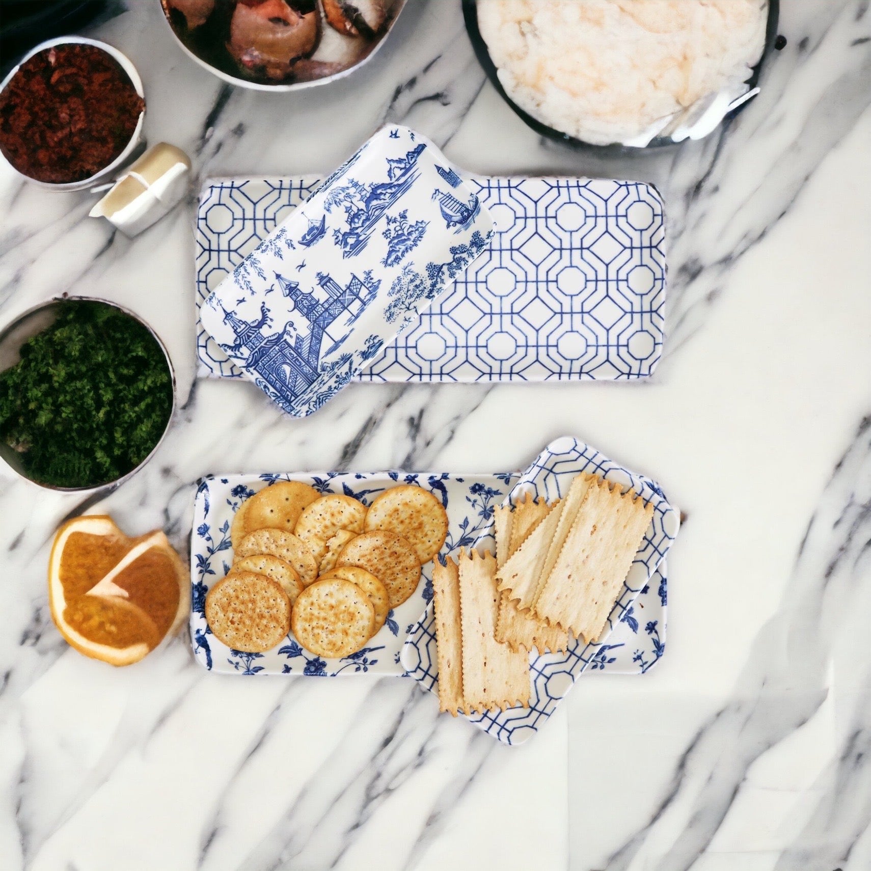 Chinoiserie Porcelain Serving Set — 4 Piece
