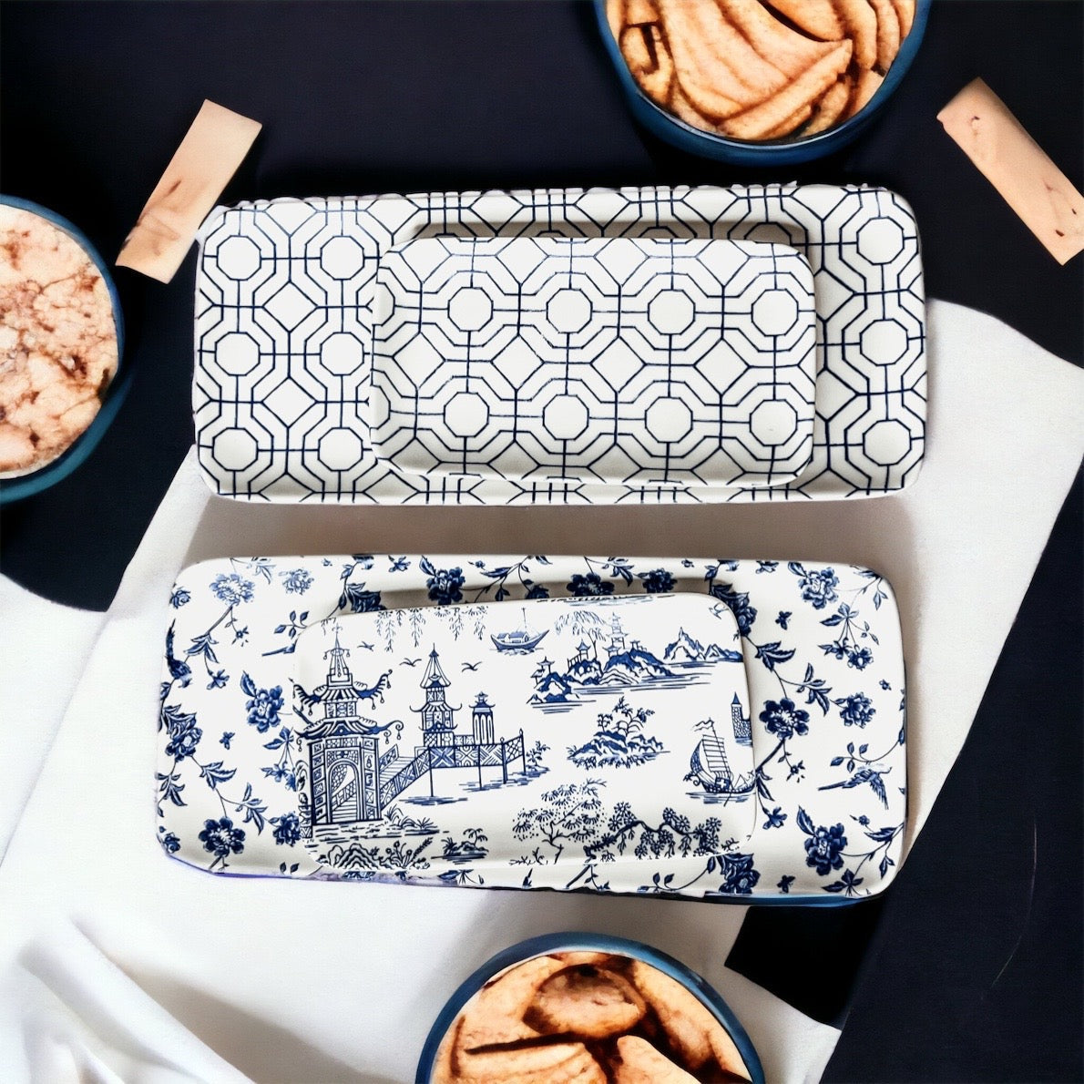 Chinoiserie Porcelain Serving Set — 4 Piece