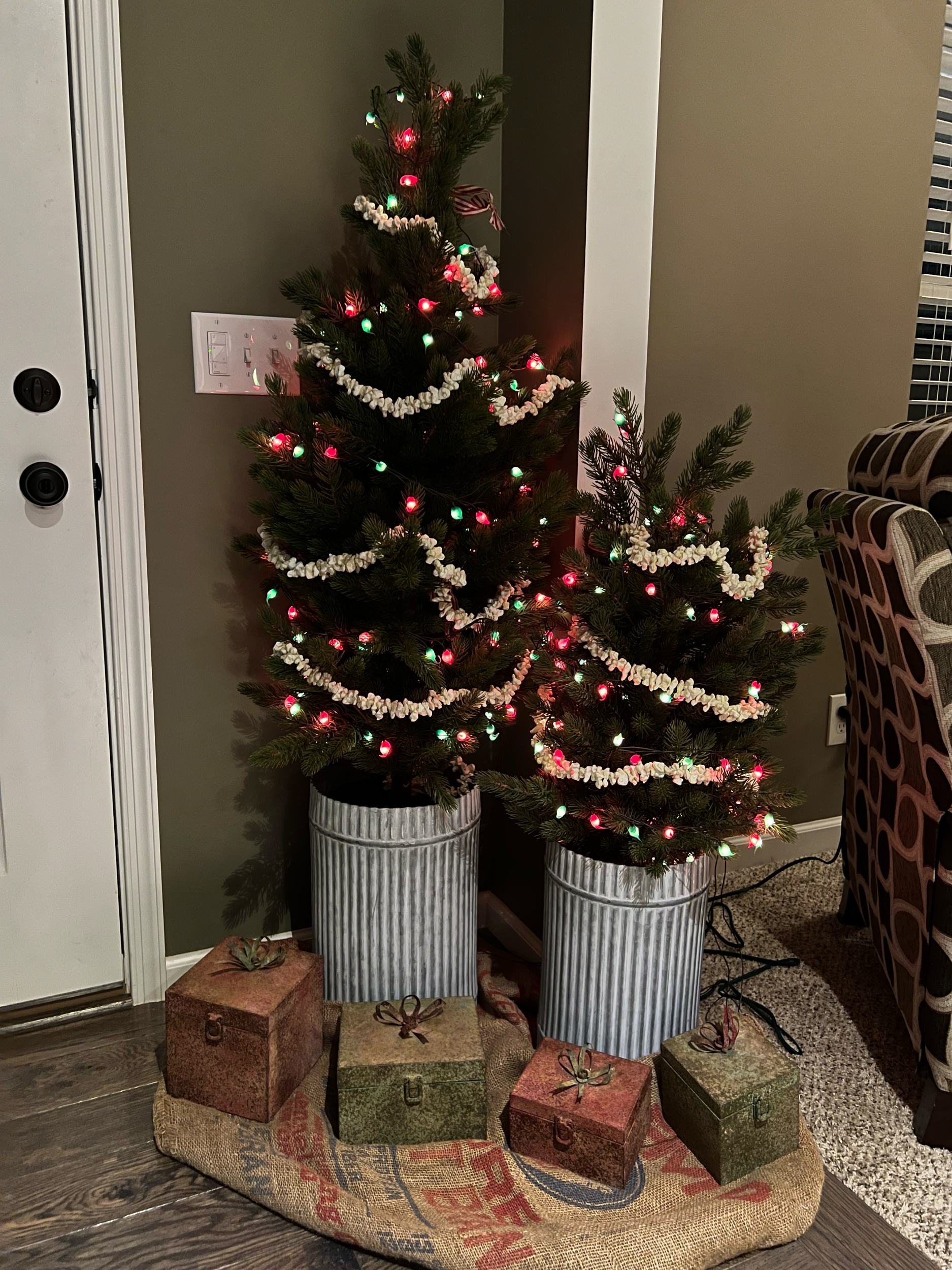 Potted artificial spruce tree