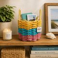 Pink, teal and yellow stripe rope basket