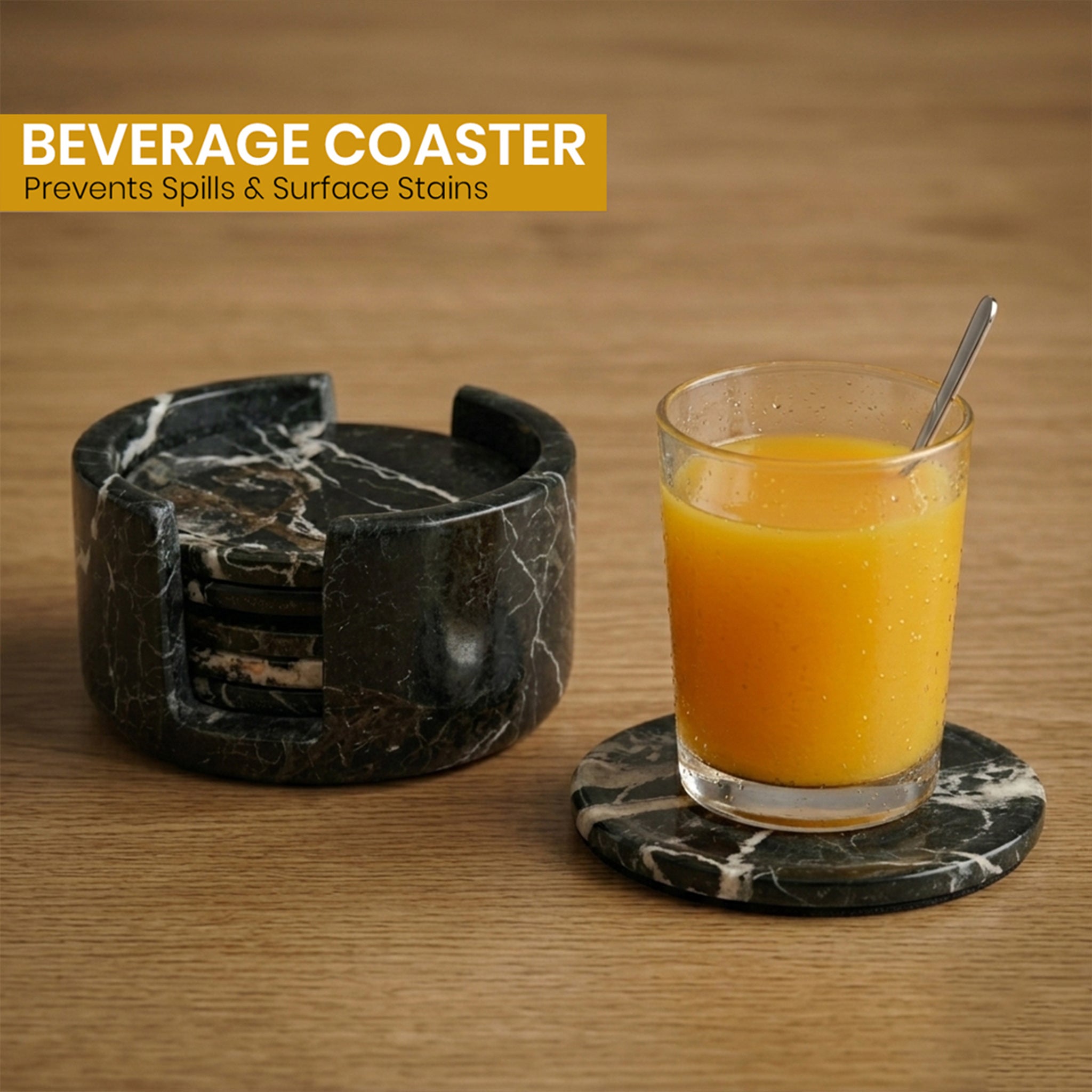 Black Zebra Round Marble Coaster (Set of 6)