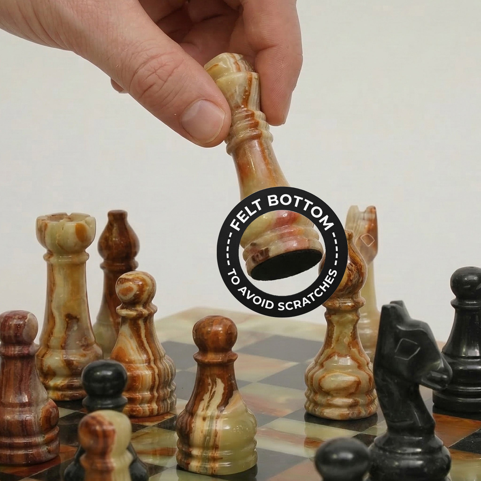 Green Onyx and Black Marble Chess Set 12 Inches - Premium Handmade