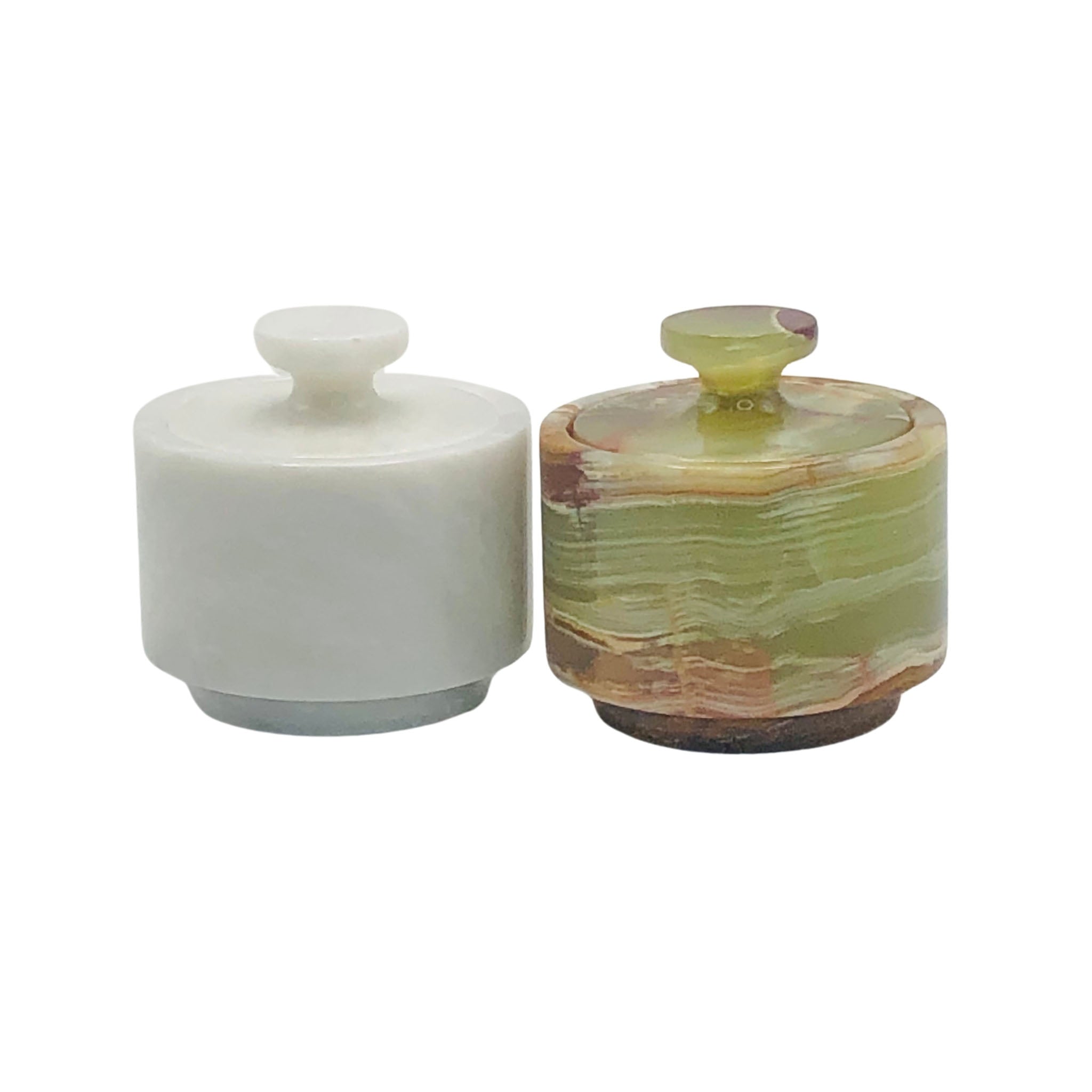 White and green marble salt cellar set