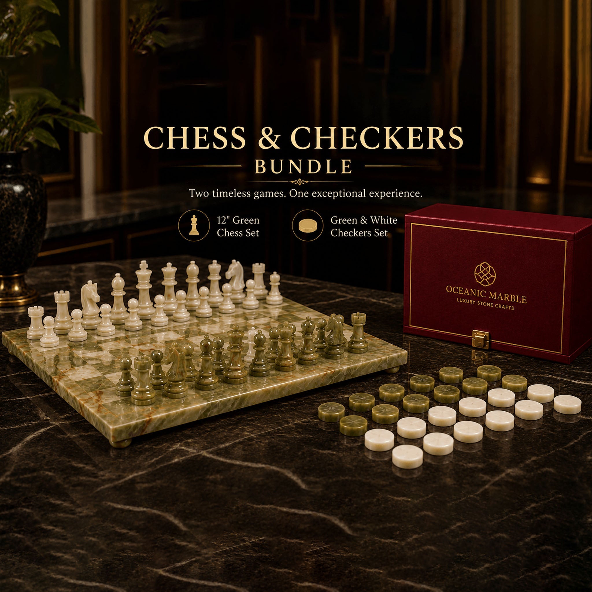 Premium Marble Chess and Checkers Bundle