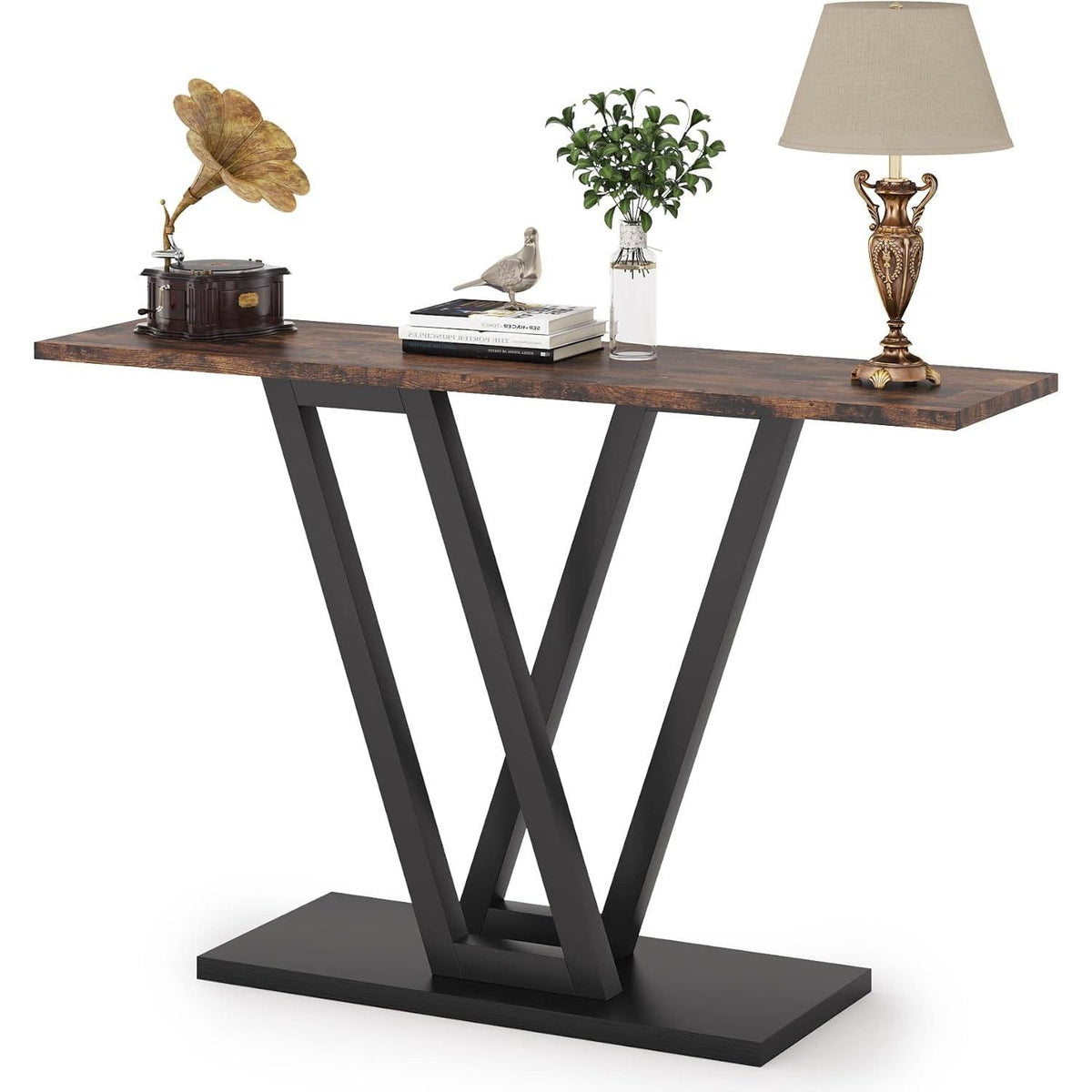 43-inch narrow brown and black entryway console table by HomePacific