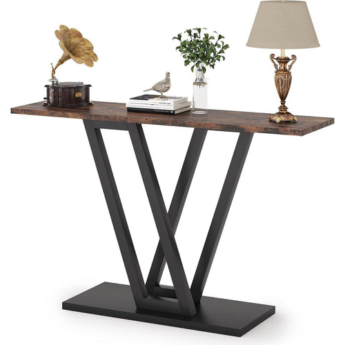 43-inch narrow brown and black entryway console table by HomePacific