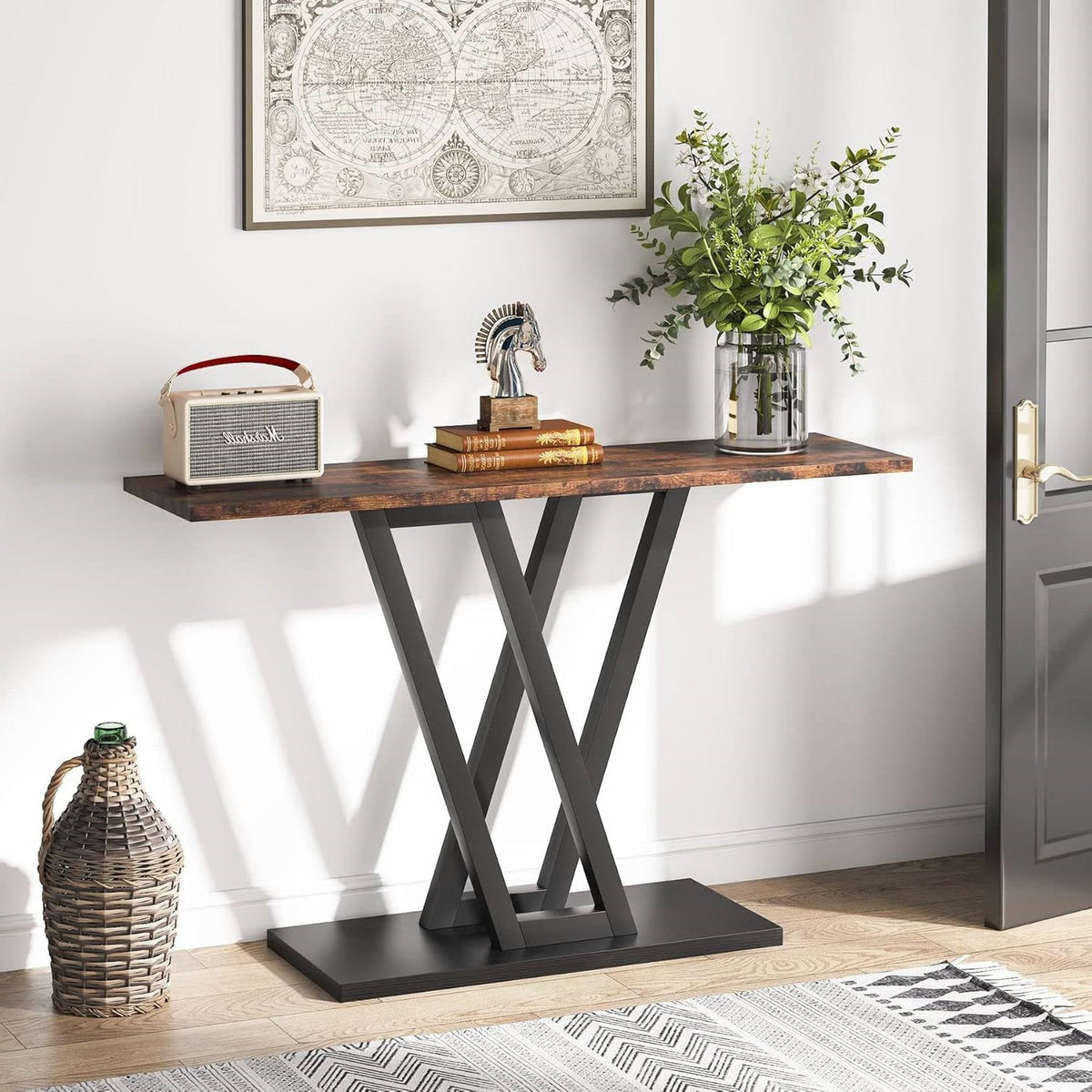 43-Inch Narrow Brown & Black Entryway Console Table