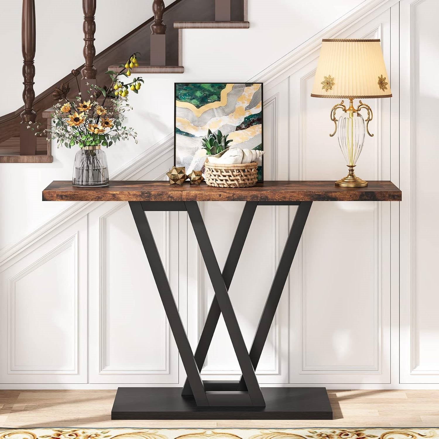 43-Inch Narrow Brown & Black Entryway Console Table