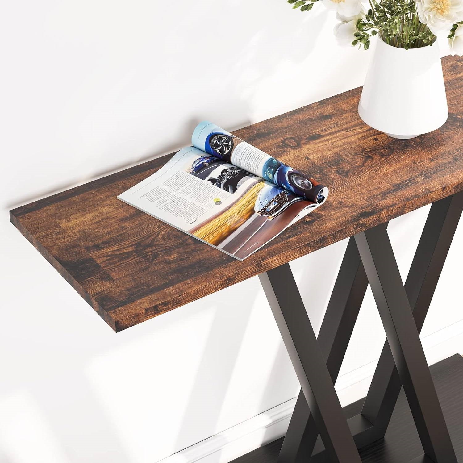 43-Inch Narrow Brown & Black Entryway Console Table
