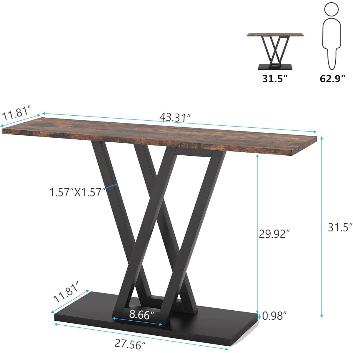 43-Inch Narrow Brown & Black Entryway Console Table