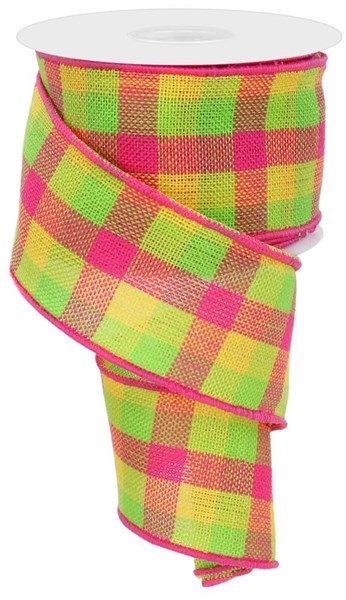 2.5" Woven Hot Pink Checkered Ribbon