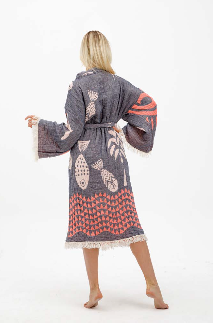 Big Fish Hand-Printed Cotton Kimono